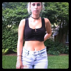 Black Laced Up Crop Top